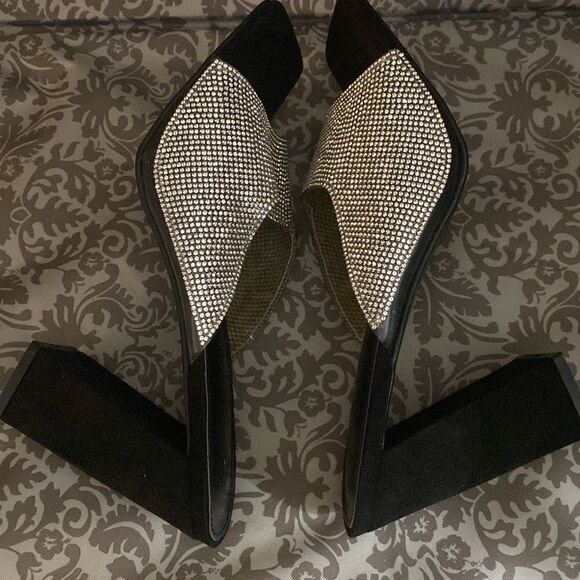 Black Suede Rhinestone Heels - Picture 6 of 10